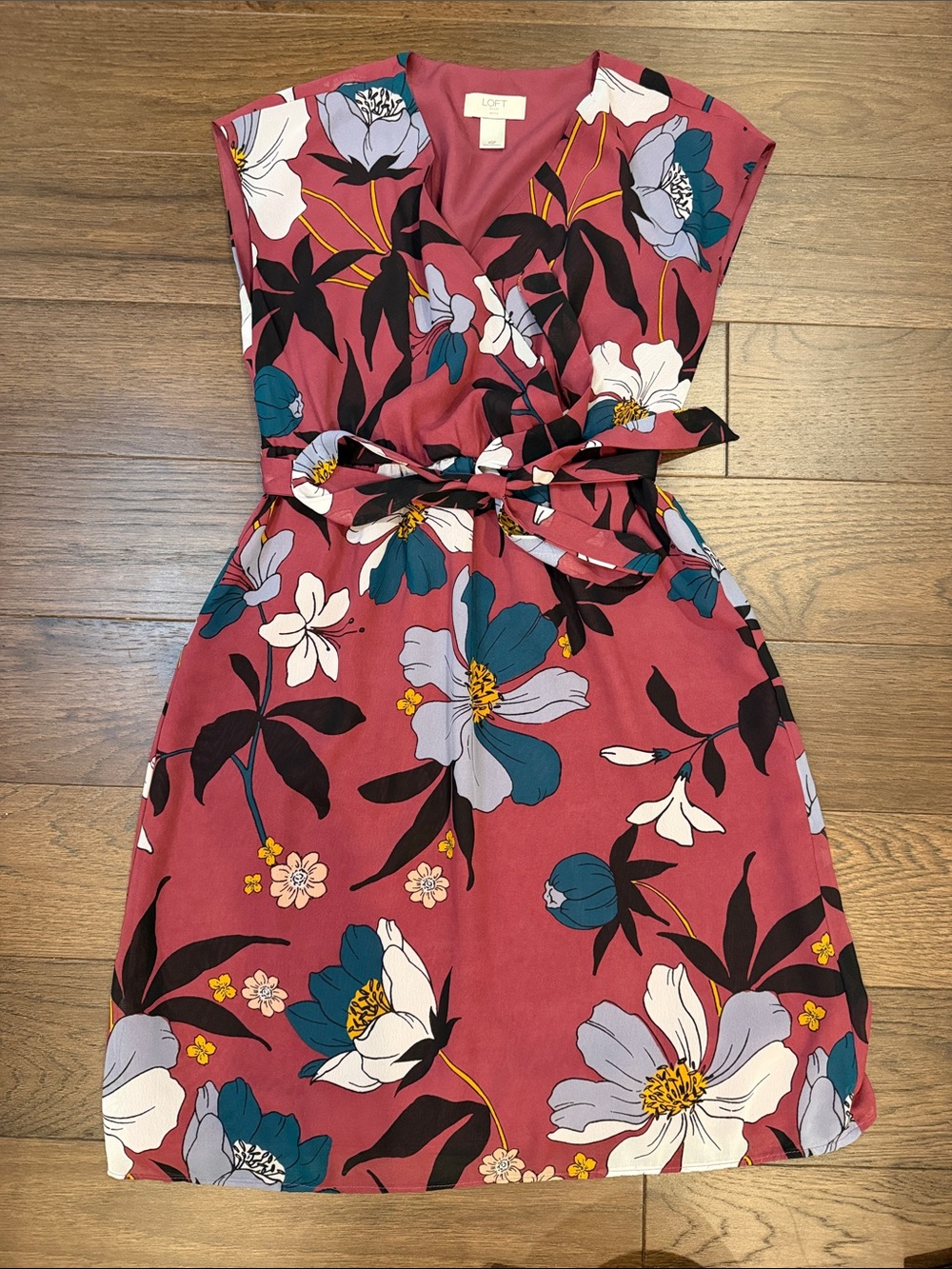 LOFT Outlet Mauve Floral Dress with Teal and White Blooms Size XSP - C31-071